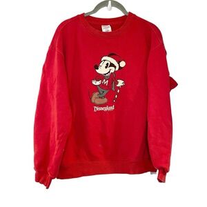 Disney Parks Disneyland Red Mickey Mouse Christmas Sweatshirt Santa Candy Cane M